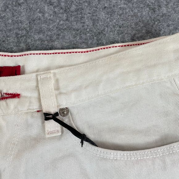 USA Flag Patch Denim Cutoff Shorts Womens L Selvedge Festival Y2K - Picture 6 of 12